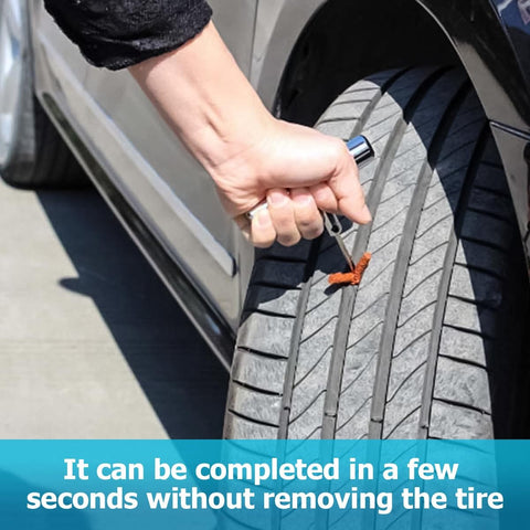 Using the Heavy Duty Tire Repair Kit 45 Piece Set For Cars, RVs, SUVs, Trucks And Motorcycles to fix a puncture on a car tire