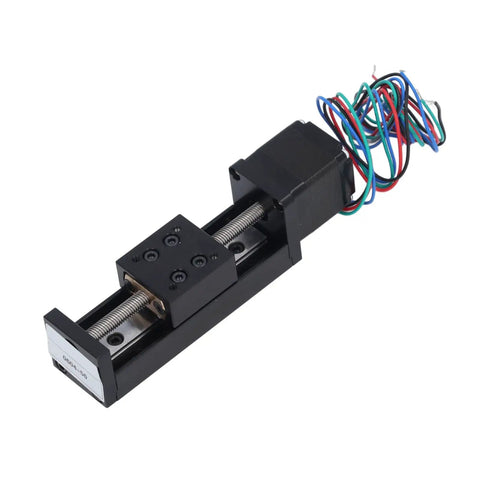 Sick Linear Rail Slide Actuator With 28 Stepper Motor And 50mm Stroke For DIY CNC Router X Y Z Accuracy Motion Stage Build, showing wiring and compact design.