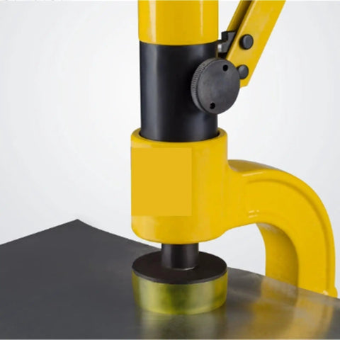 High Strength Stainless Steel Hydraulic Crimping Tool And Hole Punching Machine close-up of punch mechanism on metal sheet.