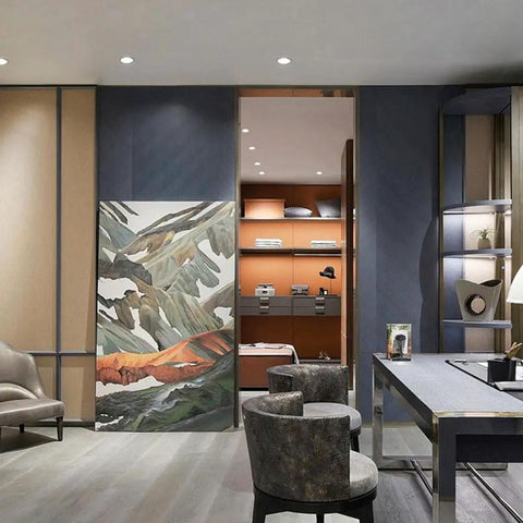 UWYTGF 4-Pack 3.2" Led Can Lights Retrofit Recessed Lighting illuminating a stylish modern office space.