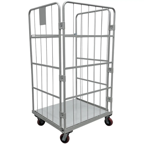 Hella Sturdy Flatbed Cart With Wire Security Cage 1100 Lb Capacity Heavy Duty warehouse dolly with wire enclosure on wheels.