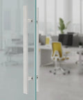 Double Sided 23.43 Inch Stainless Steel Barn Door Handle Bar Pull For Sliding Glass Shower And Entry Doors With A Grippy Ergonomic Back To Back Grip And Simple Push Pull Action For High Traffic Spaces on glass door