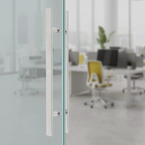Double Sided 23.43 Inch Stainless Steel Barn Door Handle Bar Pull For Sliding Glass Shower And Entry Doors With A Grippy Ergonomic Back To Back Grip And Simple Push Pull Action For High Traffic Spaces on glass door