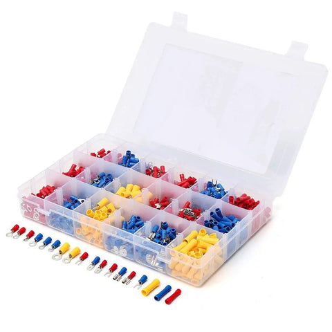 Get Your Wiring Done Right With This Massive 1200 Piece Assorted Insulated Crimp Terminals Set Featuring Ring Fork U-Type Spade And Butt Connectors For All Your Electrical Projects. plastic case with assorted insulated crimp terminals, ring fork spade and butt connectors