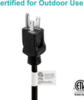 Close-up of plug on Workhorse 25 Foot Outdoor Extension Cord With Power Indicator Light 12 Gauge Three Conductor SJTW, ETL certified