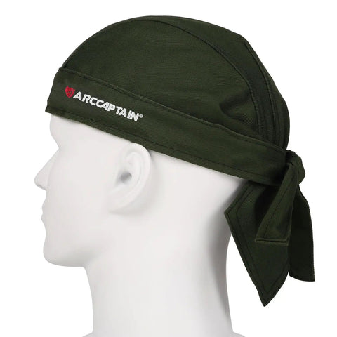 2 Pack Welding Do Rag Cap For Men Olive Green XL Fireproof Flame Resistant Cotton Welding Hat side view on mannequin