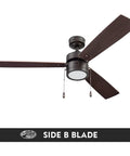 Madrona 52 Inch Bronze Ceiling Fan With A Smooth Quiet Reversible Motor And Lit LED Light Kit, side B chocolate maple blade view