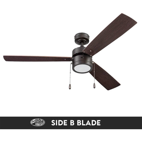 Madrona 52 Inch Bronze Ceiling Fan With A Smooth Quiet Reversible Motor And Lit LED Light Kit, side B chocolate maple blade view