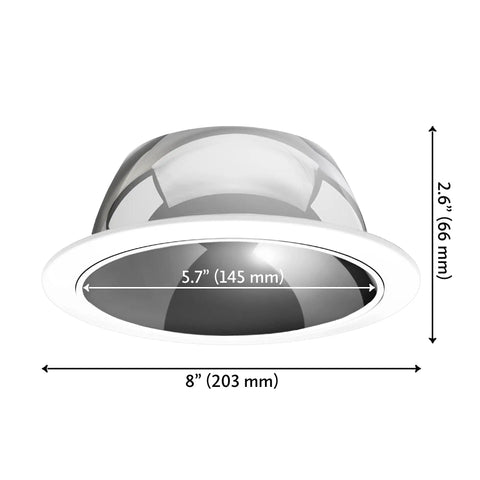 12 Pack 6 Inch Recessed Light Trim Covers With Aluminum Chrome Reflector And White Ring For 6 Inch Housings Works On Remodel Or New Construction Compatible With Halo Elco Juno Nora Elite Commercial Electric And Par30 Par38 BR30 BR38 BR40 Bulbs, dimensions shown