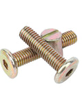 Kickstart Your Next Build With These Heavy Duty Furniture Screw And Nut Sets Featuring Horizontal Hole Hammer Nuts For Solid Wood Board Assembly Includes M6 Cross Dowel Connectors And Forty Total Pieces For Reliable Knock Together Success. Close-up view of M6 cross dowel screws with hex heads.