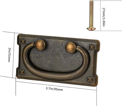 Vintage Drawer Ring Pull Handles 4 Pack With Hidden Screws, Antique Pewter Zinc Alloy, 51x95 mm, Classic Drop Ring Pulls