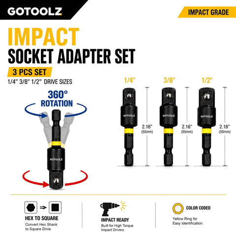 All In One 14 Piece Impact Socket Adapter Kit With Quick Release Magnetic Drill Bit Extensions displayed with rotation feature