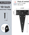 6 Pack 10 Inch T Hinge Heavy Duty Hinges For Wood Doors Shed Doors Fence Gates Barn Doors Outdoor Use Corrosion Resistant