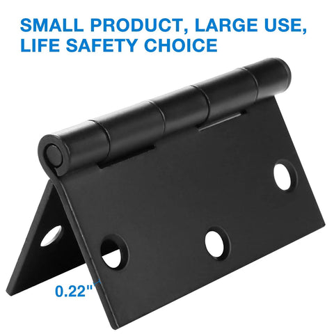 Matte Black 3.5 Inch Square Door Hinges Set 12 Pack For Interior Exterior Doors Cabinet Flat Bedroom Bifold Residential Hinge Hardware With 72 Screws And 270 Degree Swing DIY Friendly shown at angle with dimensions