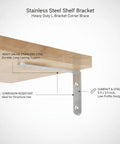 Heavy Duty Stainless Steel L Bracket Shelf Support For Furniture Reinforcement And Floating Shelves Rugged Corner Brace That Handles Big Loads 5.9 By 3.9 Inch 1 Pack Easy Install supporting wooden shelf
