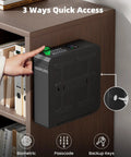 Slick Fingerprint Biometric Gun Safe With Slider Bedside Design For Handgun Quick Access Nightstand Mount featuring biometric and passcode access.