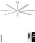 Top Shelf 84 Inch Industrial Ceiling Fan With Seven Heavy Duty Blades And Integrated Overhead Light Pumping Out 11000 Cfm For Shops Garages And High Ceilings In Classic Silver with remote.