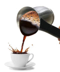 Pouring coffee from Electric Coffee Pot 600ML Stainless Steel Kettle With Ergonomic Handle For Coffee Tea Milk Turkish Percolator
