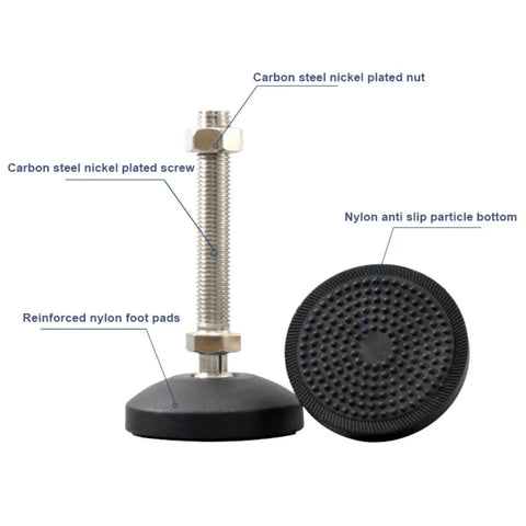 Threaded Leveling Feet With Nylon Base M10x50mm Universal Joint Adjustable Furniture Glide Pads shown close-up