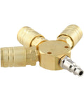 Three Way Brass Pneumatic Manifold With Quick Connect Brass Couplers For Seamless Air Lines In The Shop Or Garage Heavy Duty One Quarter Inch