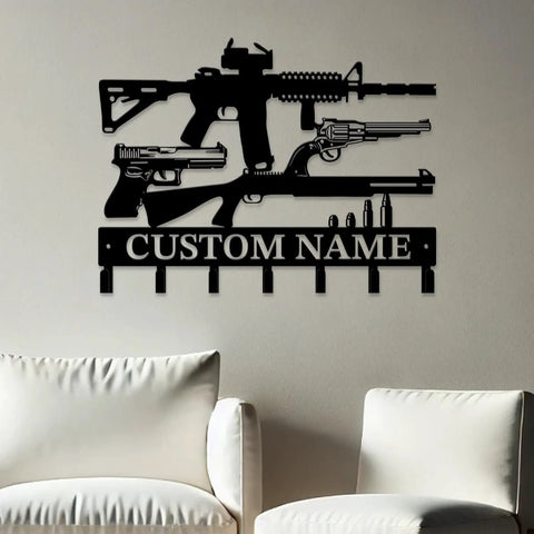 Gun Theme Wall Hooks For Keys And Clothes Personalized Cast Iron Key Holder And Coat Hanger In Matte Black Heavy Duty Gun Pattern Decor