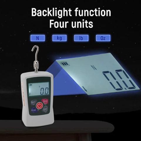 Mini 100N Push Pull Force Tester With Built In Sensor, Beast Portable Handheld Gauge For Material Mechanics Testing And Product Development, displayed with hook and backlight four units