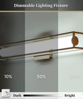6000K Dimmable Vanity Light Bar For Bathroom showcasing brightness levels, 26 Inch Champagne Gold LED Mirror Fixture, wall mounted.