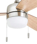 Barcadero Modern 44 Inch Ceiling Fan With Light LED Pull Chain 3 Blades In Maple And Brushed Nickel Finish, close view
