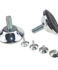Close-up of leveling feet and screws from 4 Pack Steel Furniture Legs With Anti Slip Base Tough As Nails Adjustable Leveling Feet M6 M8 M10 Screws Included For Tables Cabinets Desks Wardrobes And Other Furniture