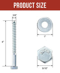 Beefy Heavy Duty Three Eighths Inch By Four Inch Lag Bolts 50 Pack With USS Flat Washers Zinc Plated Carbon Steel Hex Head Screws