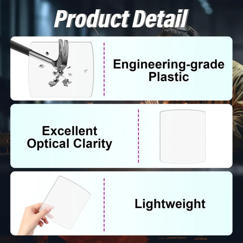 Engineering-grade plastic lenses with high optical clarity shown in image for 18 Pack Front Lens Replacement 216326 For MP 10 Digital Elite Welding Helmets Ultra Clear Scratch Resistant Cover Easy Install Pro Grade Durable Outer Lenses Replacement Kit For Precise Welds.