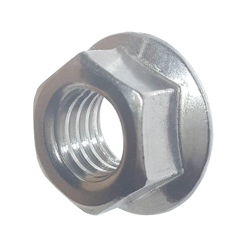 Premium 3/8-16 Zinc Plated Serrated Flange Hex Lock Nuts Heavy Duty Corrosion Resistant Wrench Drive close-up view.