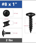 Self Tapping Lag Screws 8 By 1 Inch Black Washer Head Exterior Wood Screws For Quick No Pre Drill Install Heavy Duty Rust Resistant With Star Drive Bit 2 Lb Pack diagram showing dimensions