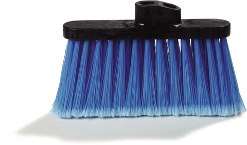 Dual Angle Light Industrial Broom Head With Four Inch Blue Synthetic Bristles To Kick Serious Dust And Reach Tricky Corners Smoothly For Quick Cleanup On Busy Commercial Floors Today.