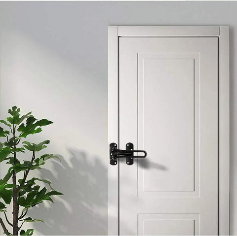 Door Reinforcement Lock Latch Swing Bar For Home Security Front Door Lock Thick Solid Aluminum Alloy Black installed on interior door