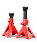 Heavy Duty Red Jack Stands Set 3 Ton Capacity 6000 Lbs Self Locking Ratchet Steel Pyramid Base Adjustable Height
