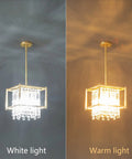 Modern Foyer Chandelier With Black Crystal And Square Metal Frame showcased in white and warm light