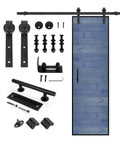 Rock Solid 28 By 84 Inch Sea Blue Natural Spruce Barn Door With Top Tier Five Foot Stainless Steel Sliding Track Hardware Kit components.