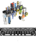 17 Inch Metal Wall Mount Hand Tool Organizer With Ultra Thin 1.4 Inch Depth loaded with tools on white background