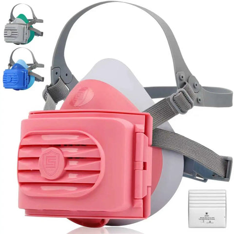 Pro Grade Reusable Half Face Respirator Mask With Six Filters For Painting Cleaning And Sanding Food Grade Silicone Dust Mask Pink Includes Filter Cotton Pads Compatible With Activated Carbon Cartridges
