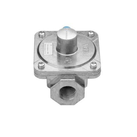 Adjustable Natural Gas Regulator for outdoor fire pits and grills, featuring half NPT fitting, front view