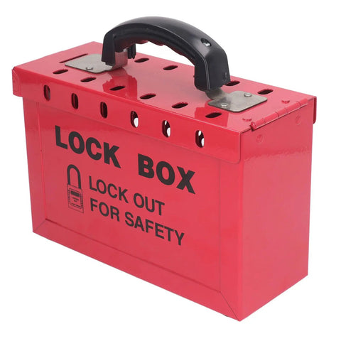 Portable Big Red Stainless Steel Lockout Tagout Box For Group Lockout Procedures 12 Locking Holes LOTO Station with handle