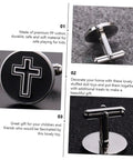 Cross Cufflinks For Men Black Titanium Steel Shirt Fasteners 1 Pair with eye-catching cross design in close-up