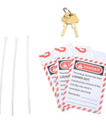 Danger lockout tags with three zip ties and keys for Heavy Duty Plug Lockout Box With Self Cylinder Design, Pro Grade PA and ABS Construction.