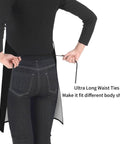 Back view of person tying ultra long waist ties on waterproof adjustable bib apron with pockets for men and women durable polyester