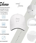 White adjustable golf hat with 'Jesus, Coffee, Golf' text, breathable material, buckle closure. All Day Adjustable Golf Hat For Men And Women, Breathable Unisex Cap With Adjustable Buckle, Casual Outdoor Style That Stays Cool On The Water Or Trails, Easy Fit, Lightweight And Durable.