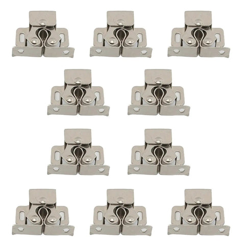 Dope Double Roller Door Catch Set, 10 Pieces For Cabinets, Drawers, And Closets in silver metal with vintage hardware design