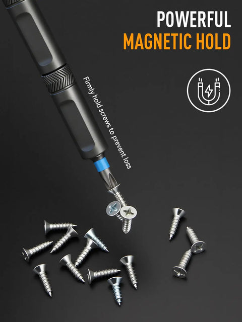 78 In 1 Magnetic Ratchet Screwdriver Set With Detachable T Handle And Diamond Faceted Grip holding screws with powerful magnetic hold.