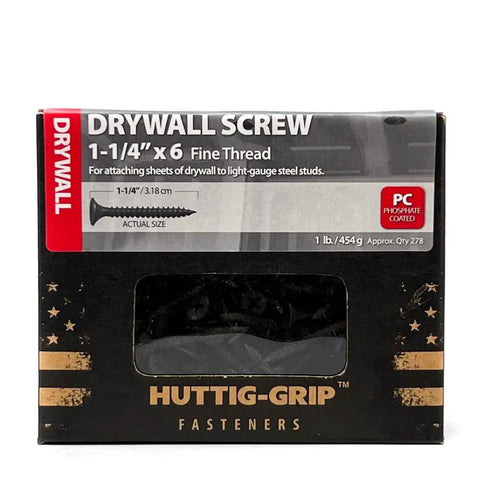 Pro Grade Drywall Screws For Light Gauge Steel Studs Size Six By One And A Quarter Inch in packaging showing quantity 278.