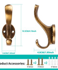 Heavy Duty Black Wall Hooks 6 Pack With Double Prong Design Built Tough Metal Coat Hangers Includes Screws And Wall Anchors For Secure Mounting Perfect For Coats Bags And More Great Home Organization, brass hook 4.13in with screws and anchors